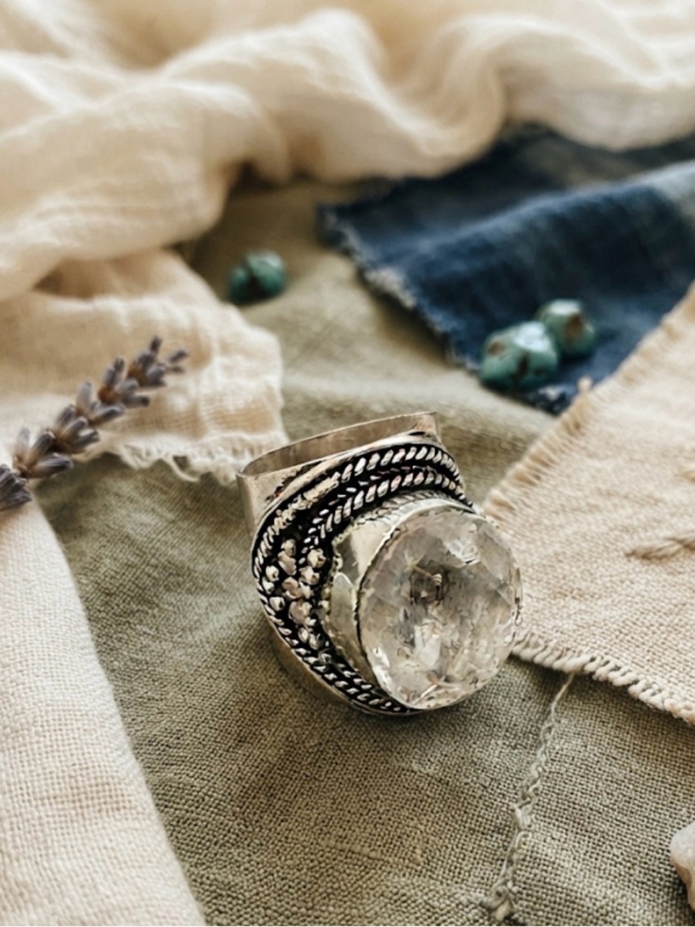 925 sterling silver Boho Statement Ring with Clear Quartz Gemstone size 8 - Picture 7 of 7
